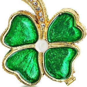 Four Leaf Clover Trinket Boxes Hinged Jeweled Enameled Decorative Flower Jewelry